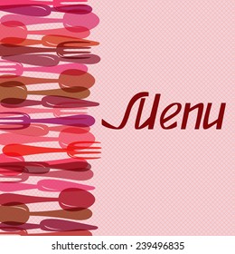 Menu with elements cutlery over red background