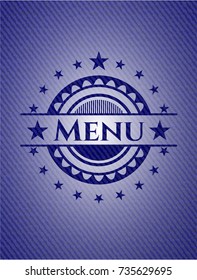 Menu emblem with denim high quality background