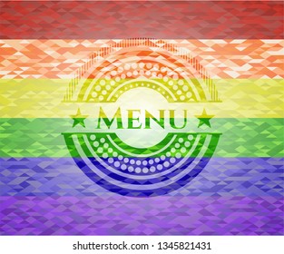 Menu emblem on mosaic background with the colors of the LGBT flag