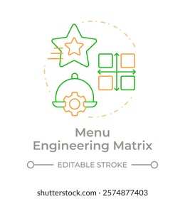 Menu engineering matrix duo tone concept icon. Dishes group categories. Restaurant business management. Round two color outline illustration. Abstract vector design. Easy to use in presentation