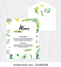 Menu and envelope template with floral design