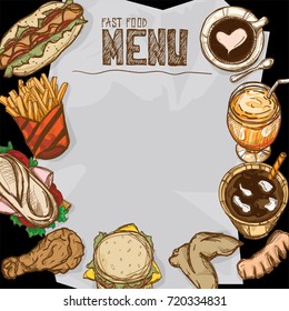 menu fast food restaurant template design hand drawing graphic