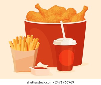 Menu in fast food. Street food. Fast and tasty food preparation in mass cafes and restaurants. Vector illustration