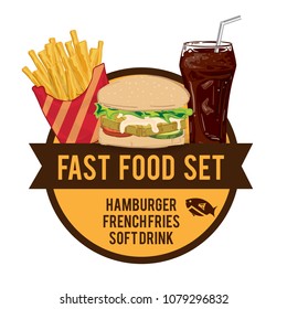 menu fastfood design graphic set hamburger French fries soft drink 
