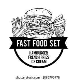 menu fastfood design template graphic drawing set