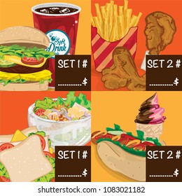 menu fastfood template design graphic set 