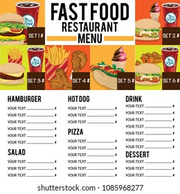 menu fastfood template design graphic set 