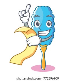 With menu feather duster character cartoon
