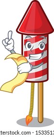 With menu fireworks rocket mascot in cartoon shape