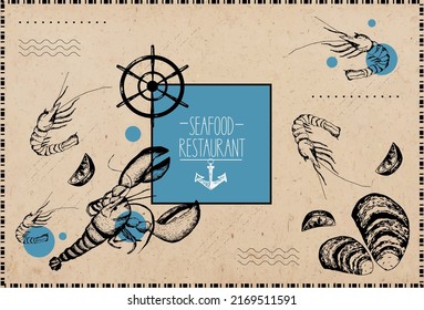 
menu for a fish restaurant. Seafood vector illustration