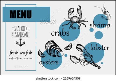 menu for a fish restaurant. Seafood vector illustration