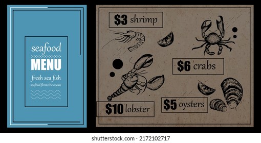 menu for a fish restaurant. Seafood vector illustration