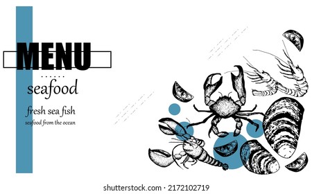 menu for a fish restaurant. Seafood vector illustration