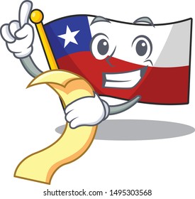 With menu flag chile mascot in character drawer