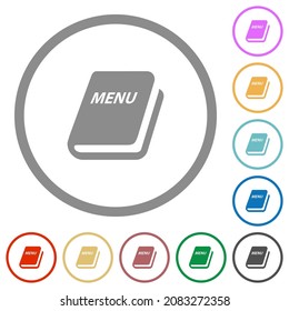 Menu flat color icons in round outlines on white background