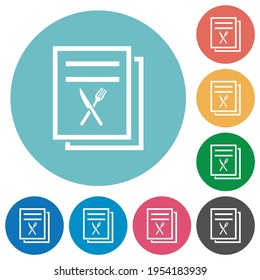 Menu flat white icons on round color backgrounds