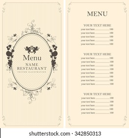 menu with floral ornaments with price list in the Baroque style