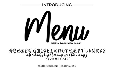 Menu Fonte Pincel elegante pintado com letras maiúsculas vetoriais, alfabeto, fonte