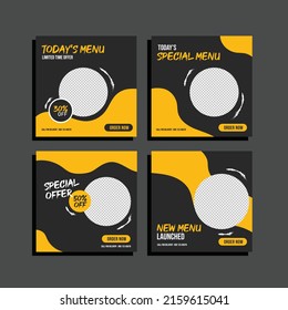 Menu or food ads banner social media post. Template vector illustration with two colors, black and yellow