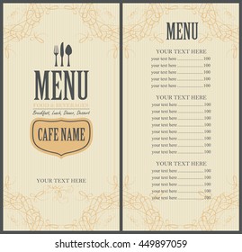 Menu Food and beverage for the restaurant in retro style with cutlery