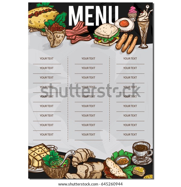 Menu Food Cafe Template Design Hand Stock Vector (Royalty Free ...