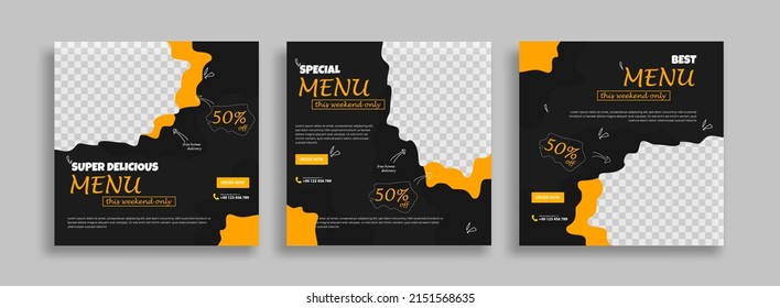 Menu food Editable minimal square banner template with geometric shapes for social media post, story and web internet ads. Vector illustration