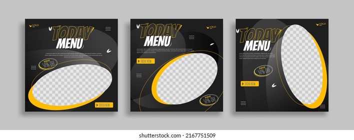 Menu food Editable minimal square banner template with geometric shapes for social media post, story and web internet ads. Vector illustration