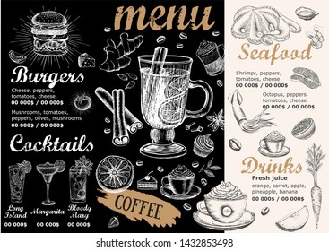 Menu Food flyer. Restaurant cafe menu, template design. 