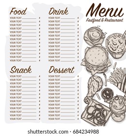 menu food restaurant template design hand drawing graphic.
