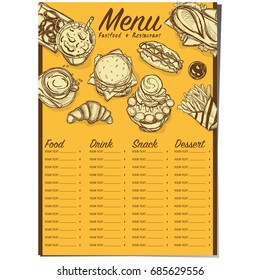 menu food restaurant template design hand drawing graphic.