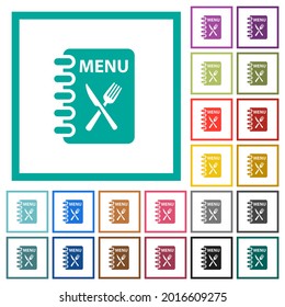 Menu with fork and knife flat color icons with quadrant frames on white background