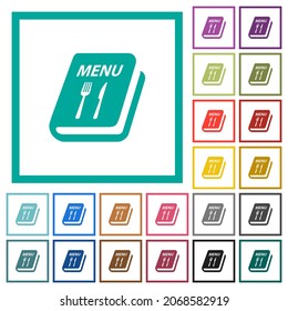Menu with fork and knife flat color icons with quadrant frames on white background