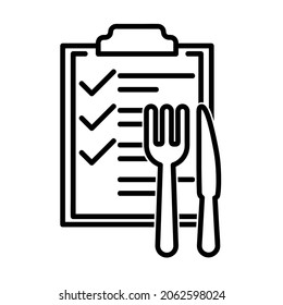 Menu with fork and knife flat icon. Pictogram for web. Line stroke. Isolated on white background. Vector eps10