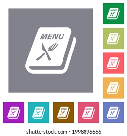 Menu with fork and knife flat icons on simple color square backgrounds