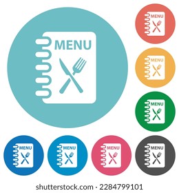 Menu with fork and knife flat white icons on round color backgrounds
