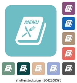 Menu with fork and knife white flat icons on color rounded square backgrounds