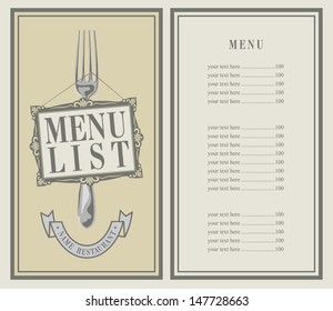 menu with a fork and picture frame