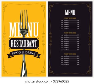 menu with fork for the restaurant in retro style