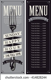 menu with fork for the restaurant in retro style and price