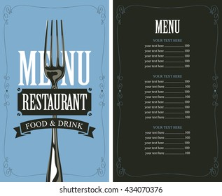 menu with fork for the restaurant in retro style