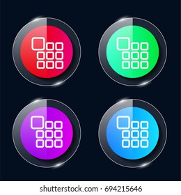 Menu four color glass button ui ux icon. Glossy app icon logo vector