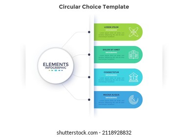 Menu with four rounded elements, tags, bookmarks. Concept of list of 4 business options to select. Modern flat simple vector illustration for data analysis information visualization, project report.