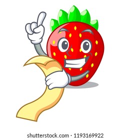 With menu fresh ripe strawberry isolated on mascot