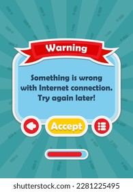 Menu of game graphic user interface on screen of 2d mobile game application in flat cartoon style with simple theme