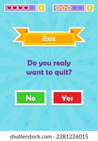 Menu of game graphic user interface on screen of 2d mobile game application in flat cartoon style with simple theme