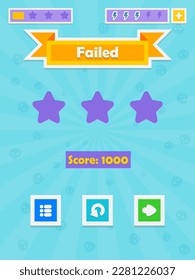 Menu of game graphic user interface on screen of 2d mobile game application in flat cartoon style with simple theme