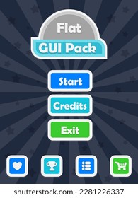 Menu of game graphic user interface on screen of 2d mobile game application in flat cartoon style with simple theme