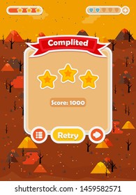 Menu of graphical user interface on screen of 2d mobile game application in flat cartoon style with fire lava theme