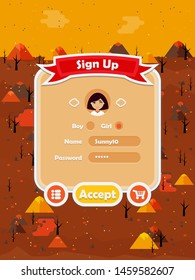 Menu of graphical user interface on screen of 2d mobile game application in flat cartoon style with fire lava theme