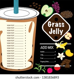 menu grass jelly graphic cup template food drink dessert object 